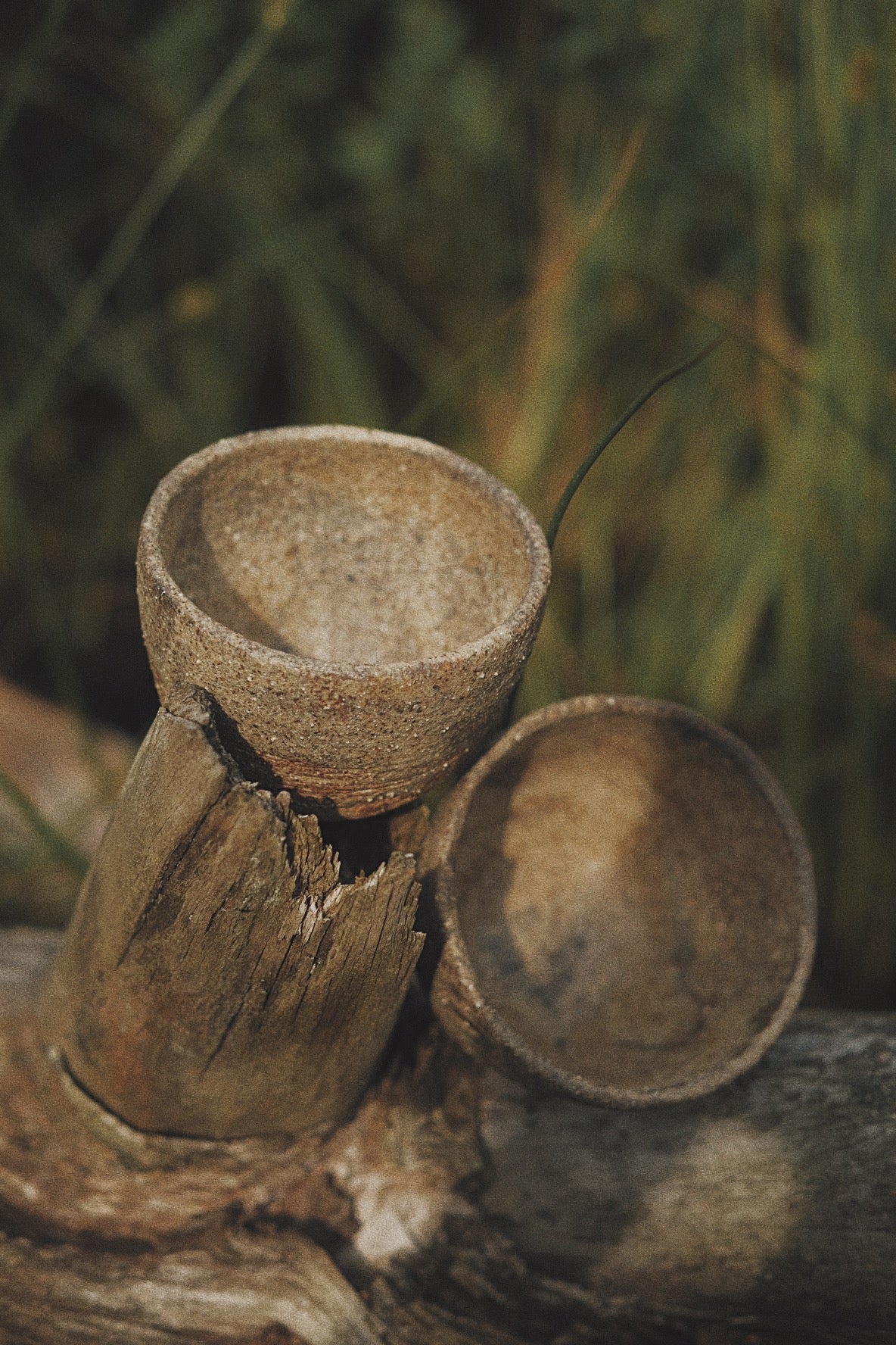 Tea bowl ash glaze golden light