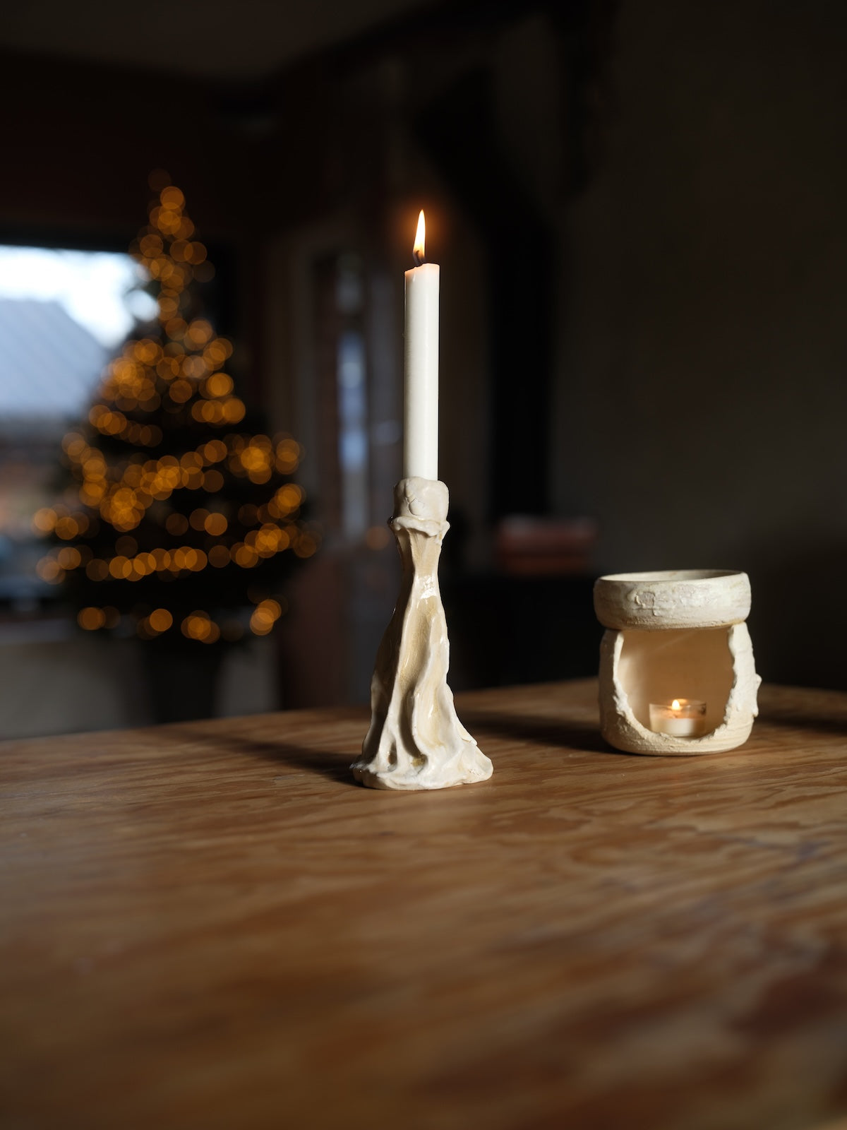 Candleholder wabi ash white